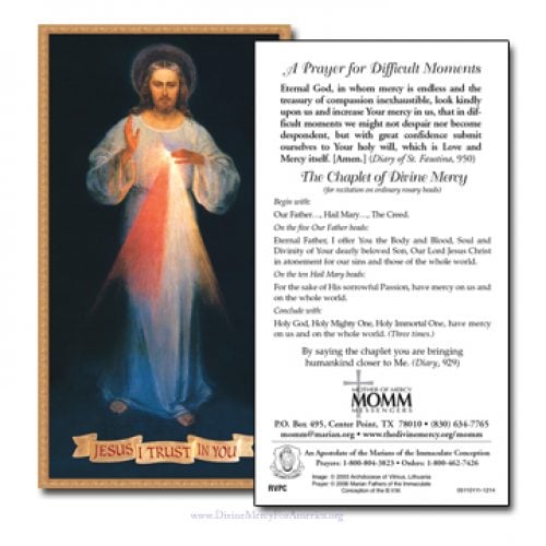 Prayer Card A Prayer For Difficult Moments With Chaplet Of Divine Hot