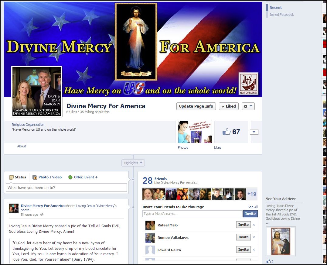 Facebook Divine Mercy For America homepage